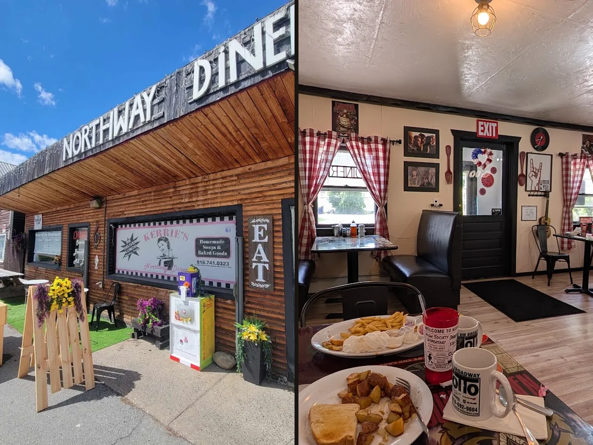 Classic diner booths and counter seating