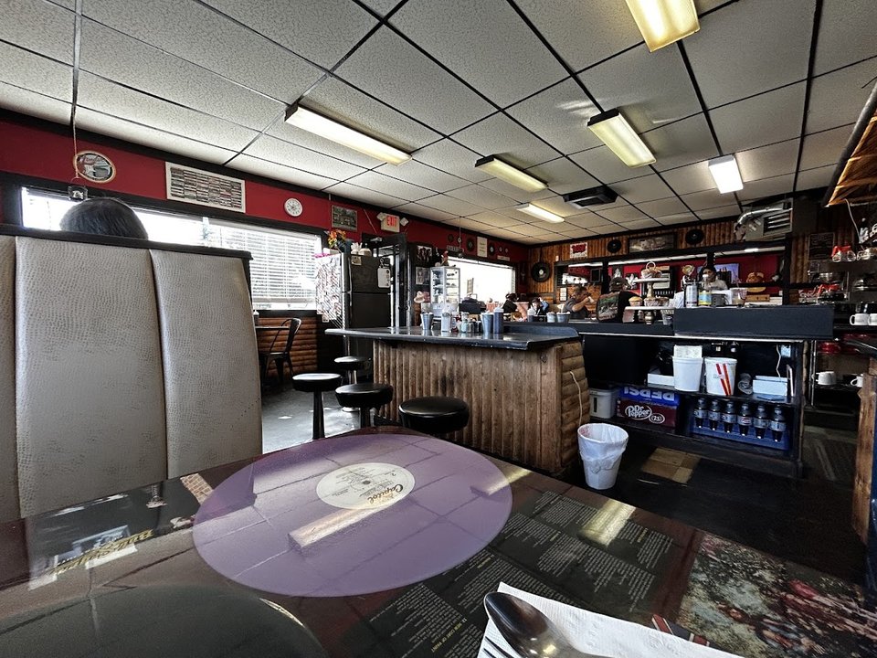 Warm interior with simple American diner decor