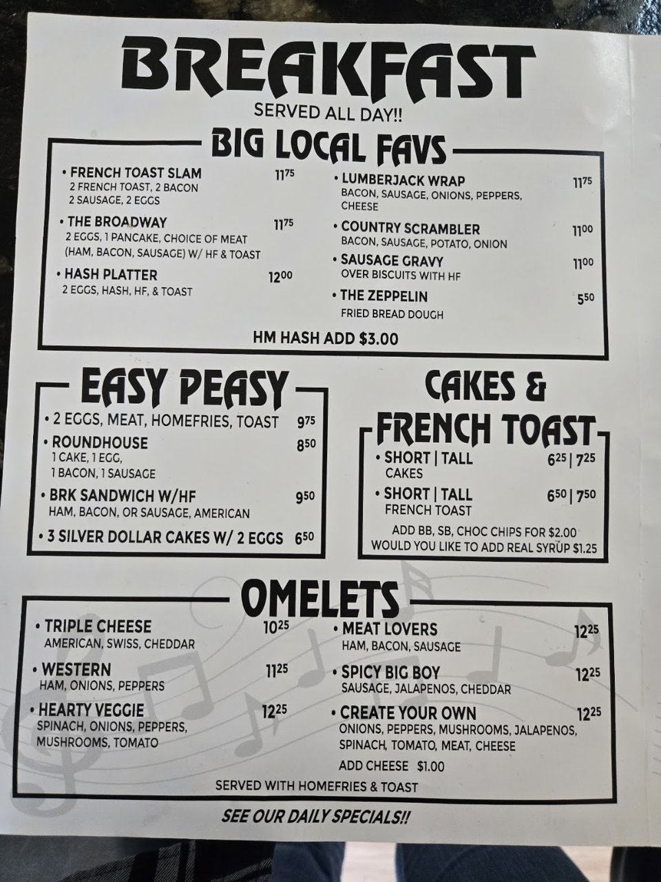 Breakfast and lunch menu board display